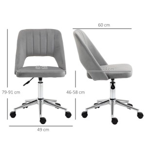 Grauer Vinsetto Schreibtischstuhl aus Samt mit Rollen, verstellbarer Höhe und ergonomischem Design. Ideal für Büro.