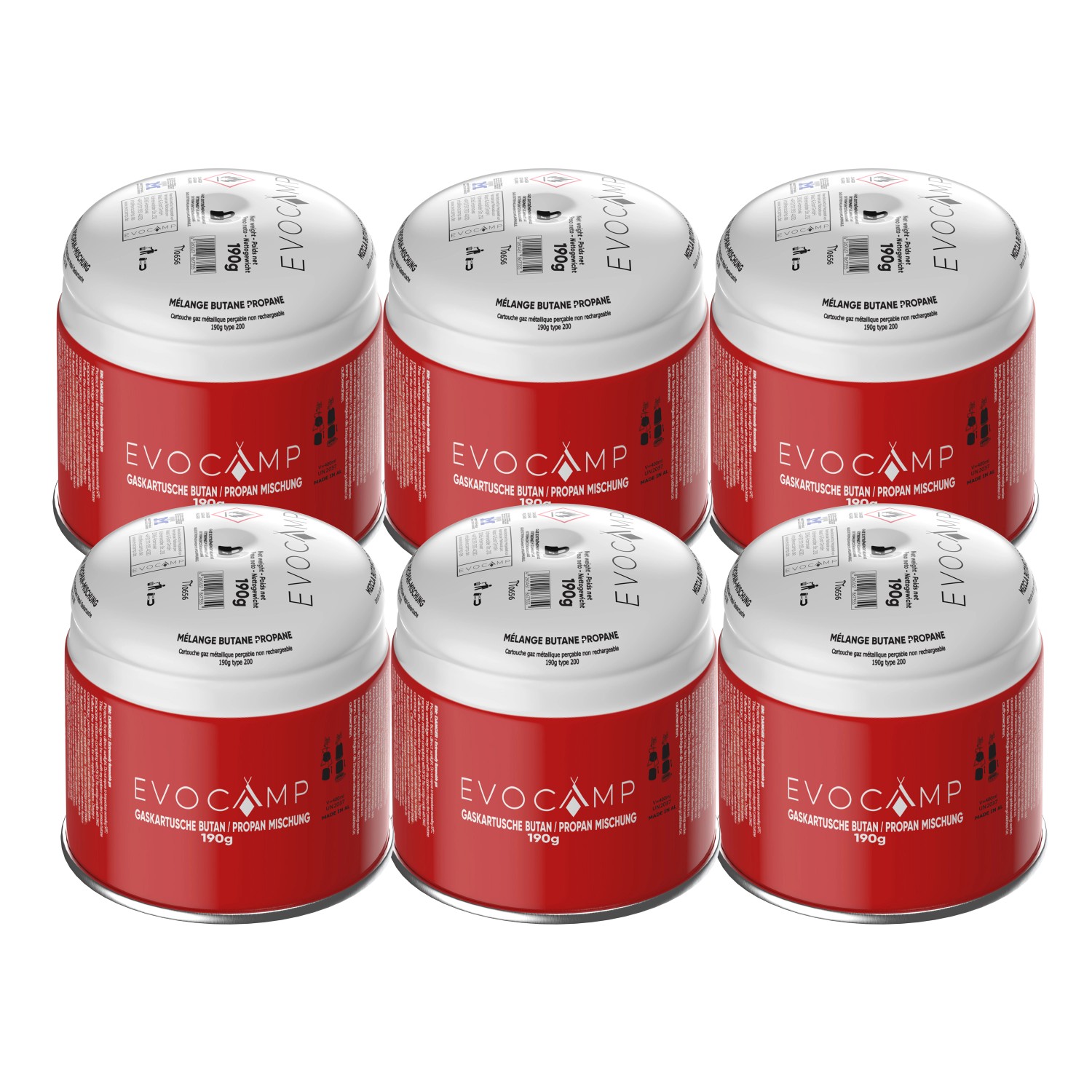 Evocamp Gaskartusche 6 Stück Butan Propan 190g Stechkartusche Typ 200 EN417 günstig online kaufen