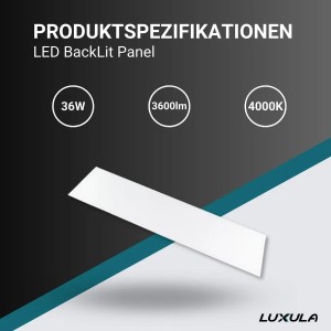 LUXULA LED Panel 120x30cm, 36W Deckenleuchte für Rasterdecke, neutralweißes Licht.