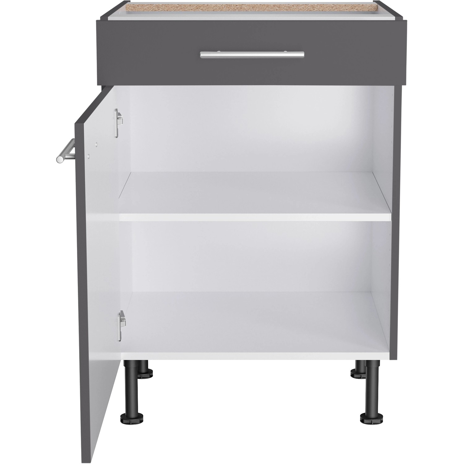 Optifit Unterschrank Ingvar420, 60cm, Anthrazit Matt mit Schublade und Tür.