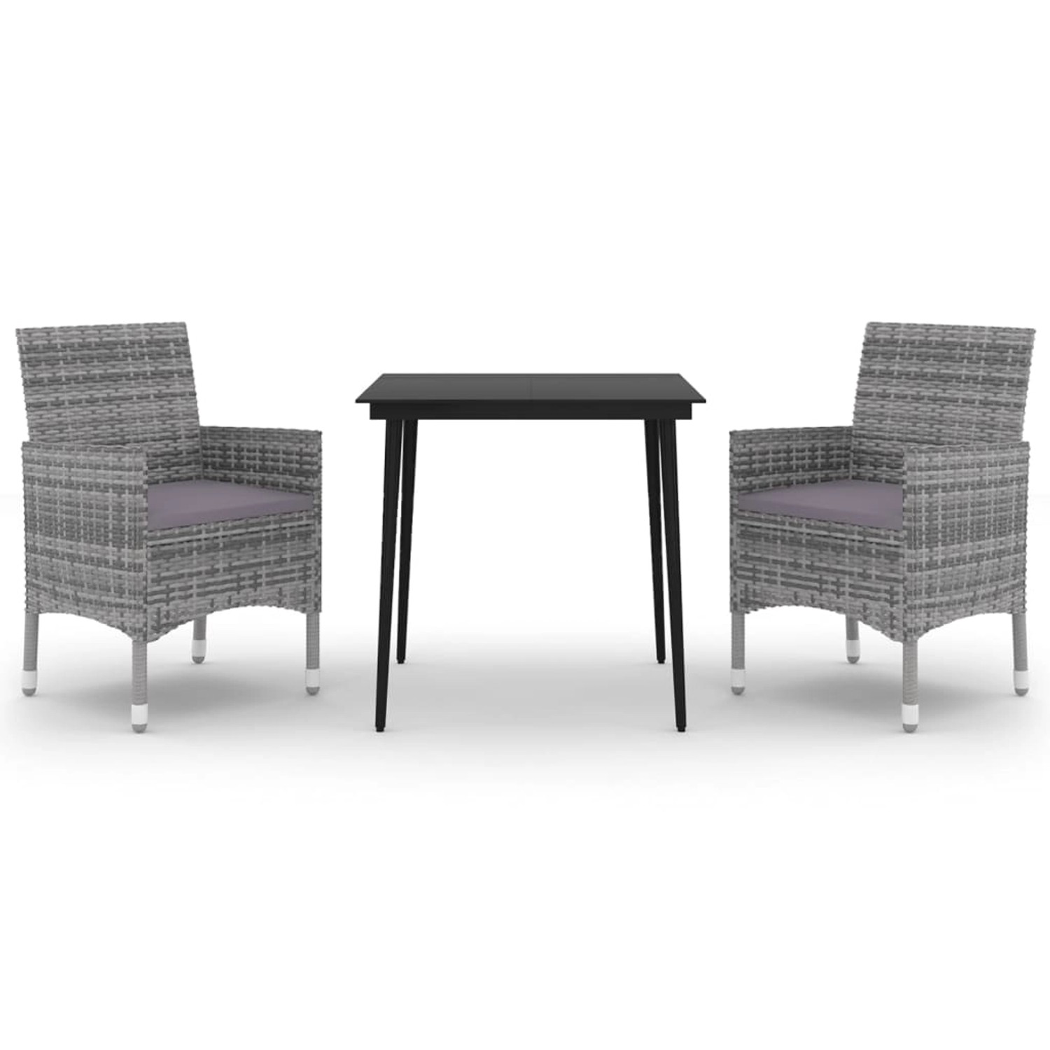 vidaXL 3-Tlg Garten-Essgruppe mit Auflagen Poly Rattan und Glas 3099739