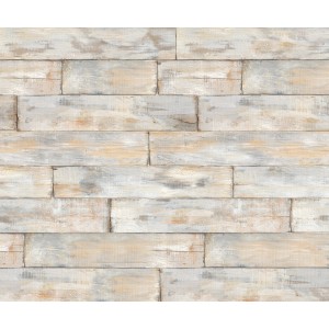 Komar Vlies Fototapete Shabby Chic, 300x250 cm, Holzoptik in Weiß und Beige.