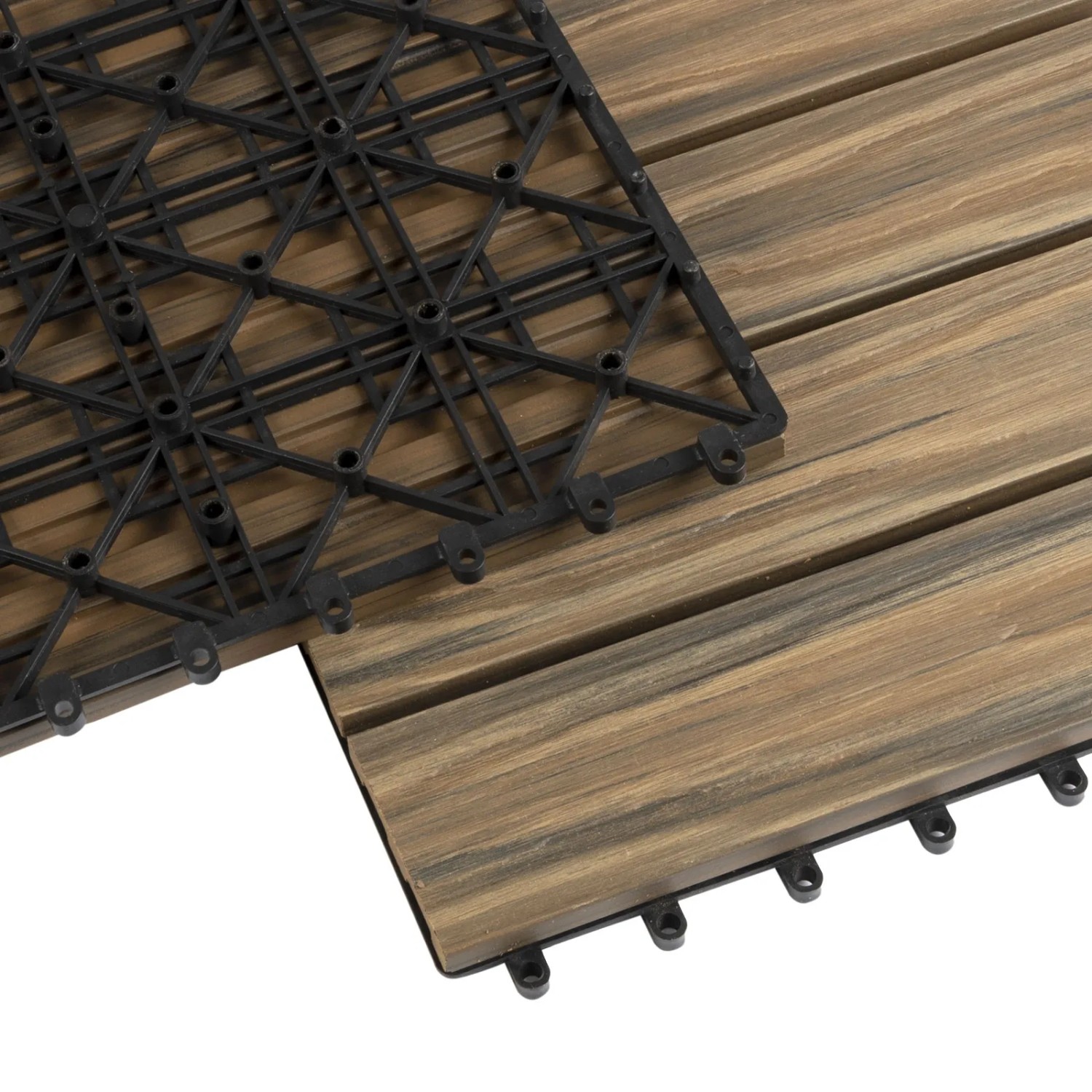 WPC Terrassenfliesen Classic Mix Teak, 30x30cm, 11er-Set. Wetterfeste Holzfliesen mit Klicksystem.