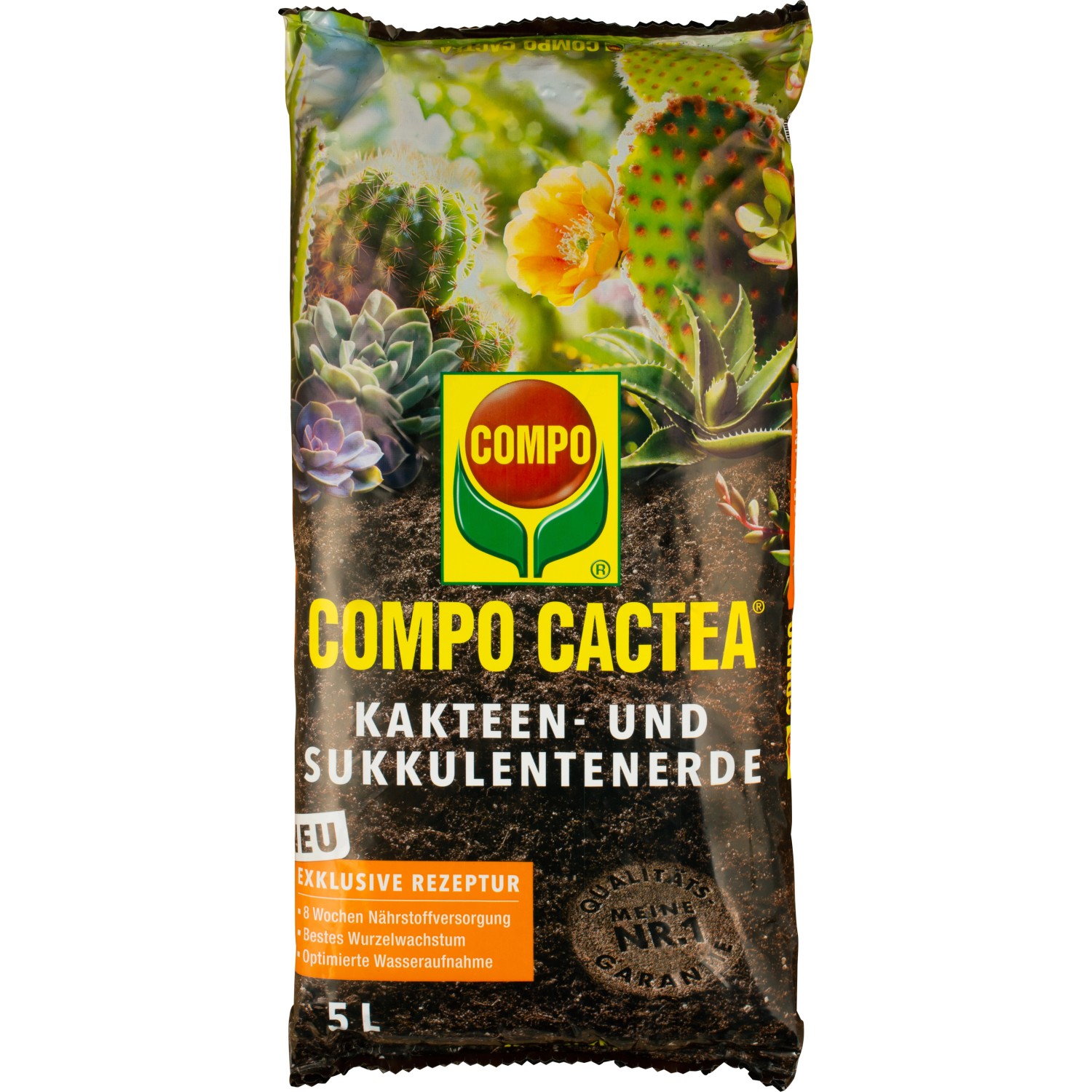 Compo Cactea Kakteenerde 5L Sack, Spezialerde für Kakteen und Sukkulenten.