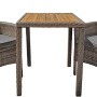 3-teiliges Balkonmöbel-Set Dakota von Garden Pleasure, braunes Kunststoffgeflecht mit Holztischplatte.