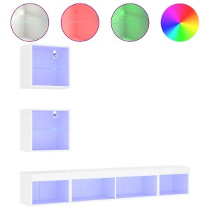 vidaXL 5-Tlg Wohnwand mit LED-Beleuchtung Weiß Holzwerkstoff 3216697