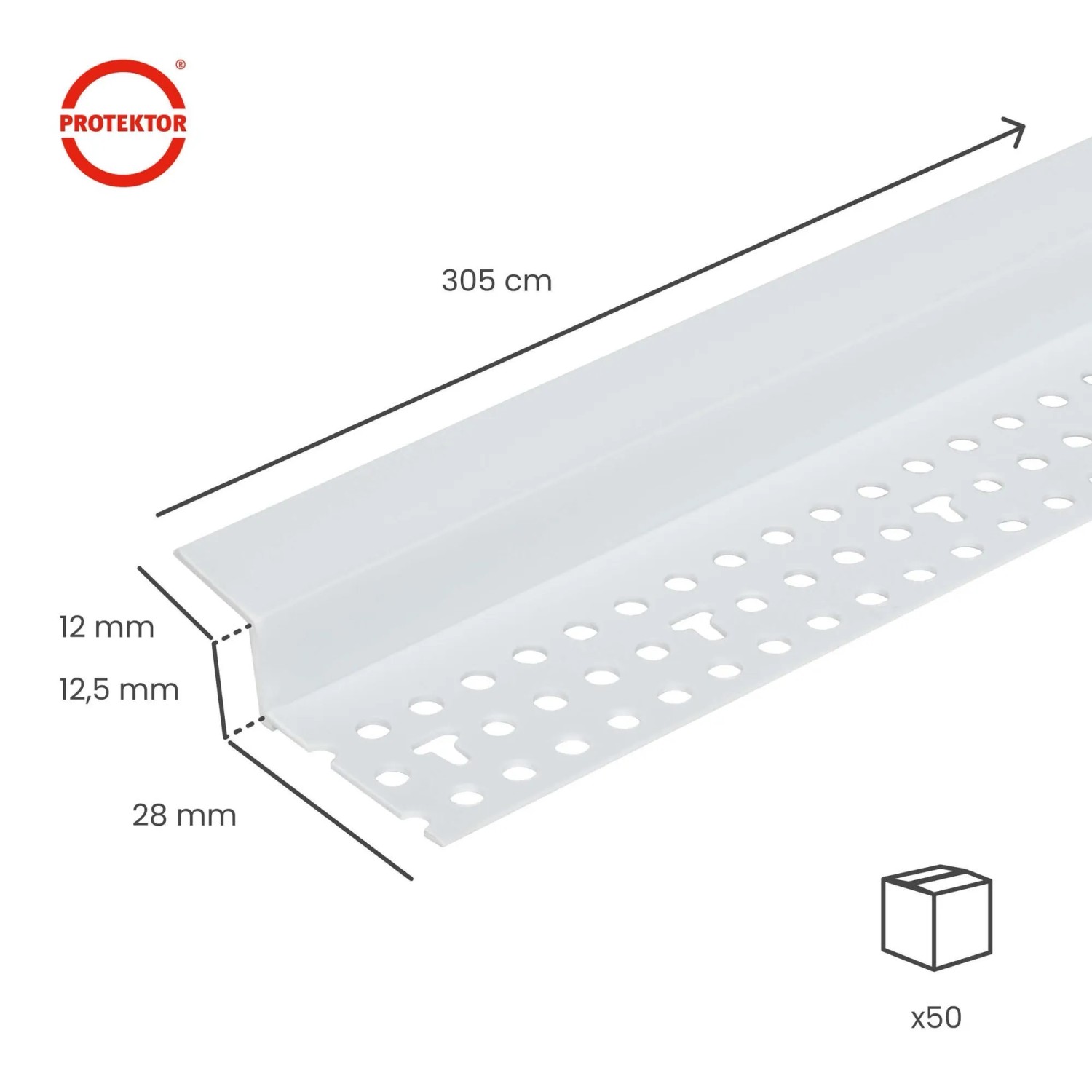 Protektor Schattenfugenprofil 50x 305 cm Weiß mit 12 mm Schattenfuge für Trockenbau_2