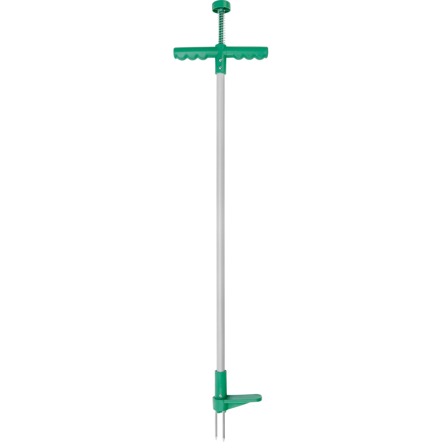 Unkrautstecher, 100 cm, mit T-Griff und Auswurfmechanismus für die Bodenbearbeitung.