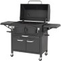 Schwarzer El Fuego Holzkohlegrill Grand Ontario mit Ablagen, Thermometer und Unterschrank.