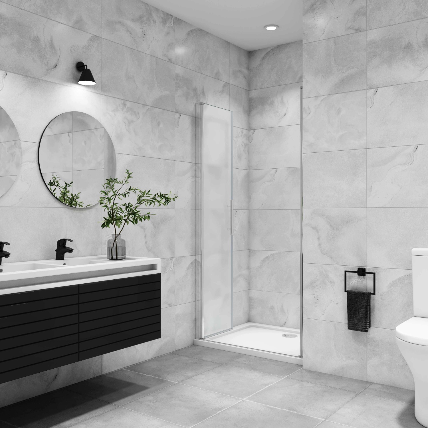 AICA Doppeltür 100x195cm Milchglas Vollsatiniert mit Glasschutzfolie Nischentür Dusche Schwingtür Duschtür_4