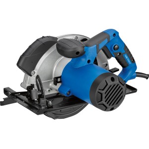 LUX Handkreissäge E-HKS-1400/185 in Blau und Silber, seitliche Ansicht. Handliche Elektro-Kreissäge.