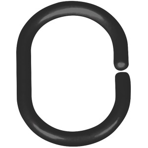 Schwarzer Wenko Duschvorhangring, 12er-Set, ovale Form mit Öffnung für Duschstange.