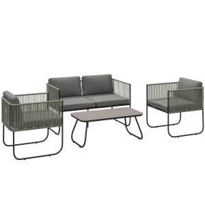Outsunny Gartenmöbel Set PE-Rattan Stahl 116L x 60B x 69H cm Dunkelgrau