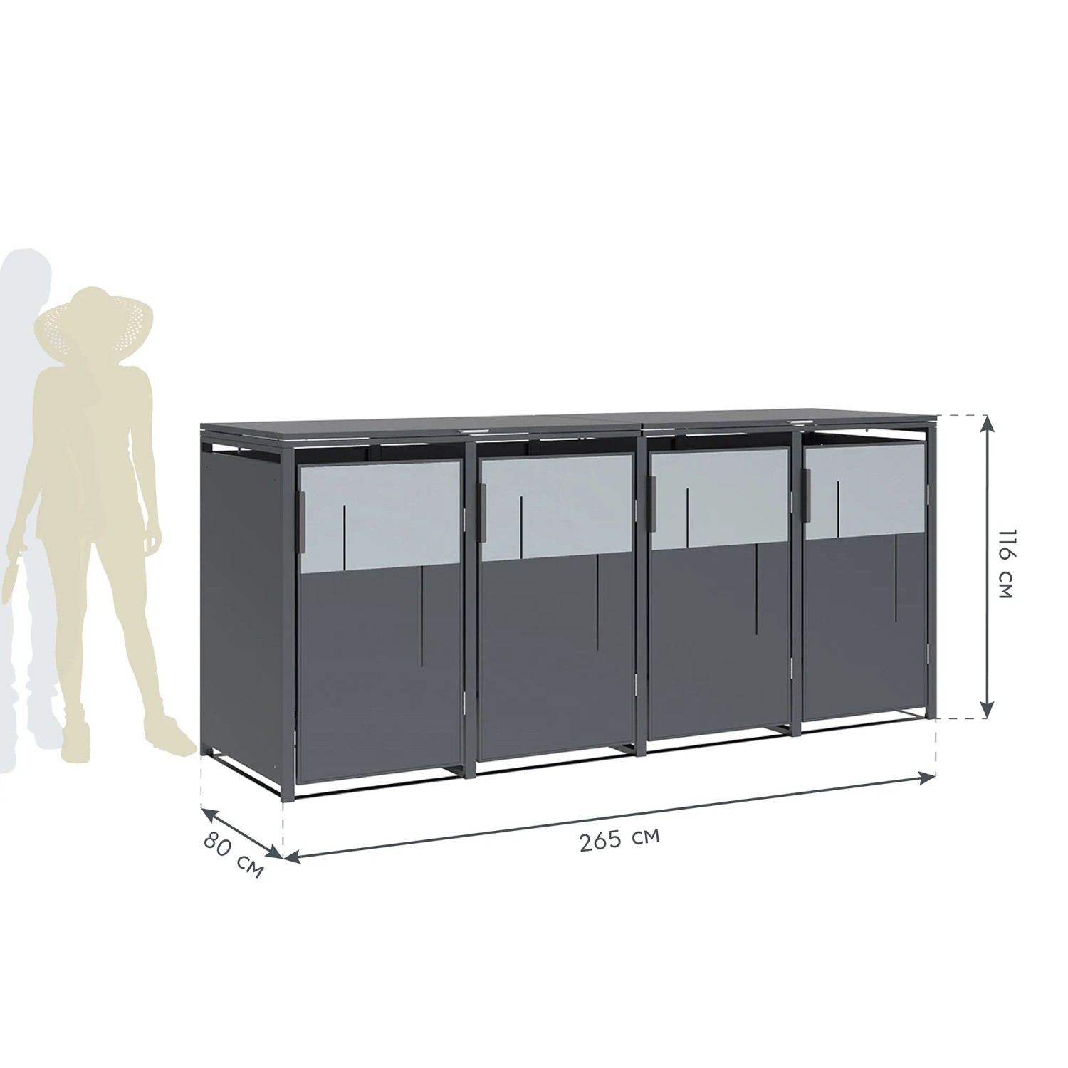 Westmann Mülltonnenbox Tonus 4, anthrazit, für 4 Tonnen. Stahlbox mit Tür und Deckel.