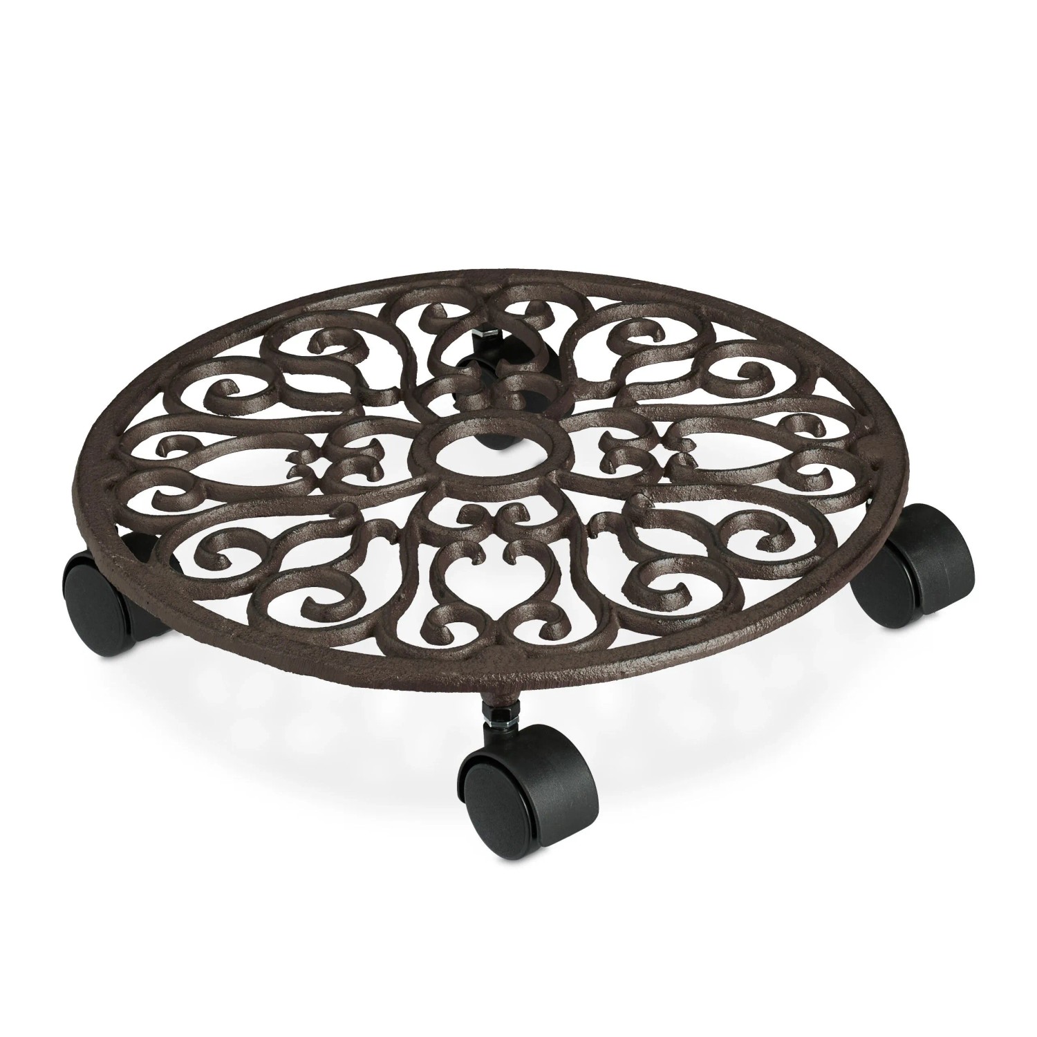 Relaxdays Pflanzenroller Gusseisen Braun Mit 4 Rollen 7,5 cm x 33,5 cm 1,9 kg