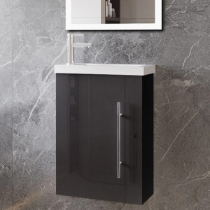 AICA Waschtisch mit Unterschrank SILVIA, 45 cm, schwarz hochglanz. Badmöbel Set für Gäste WC.