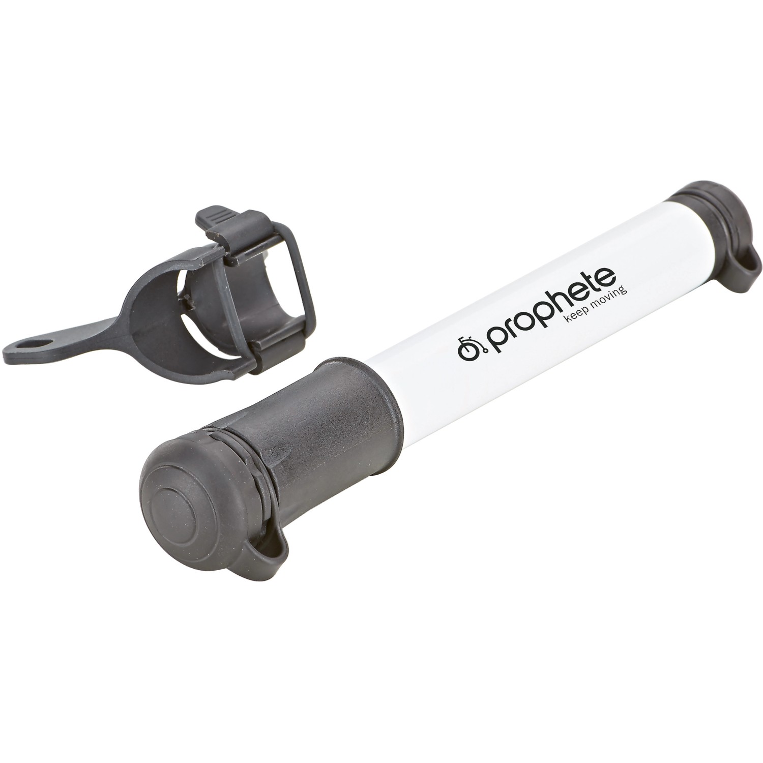 Prophete Mini-Luftpumpe mit Halterung für Fahrradreifen. Kompakte Bauweise, ideal für unterwegs.