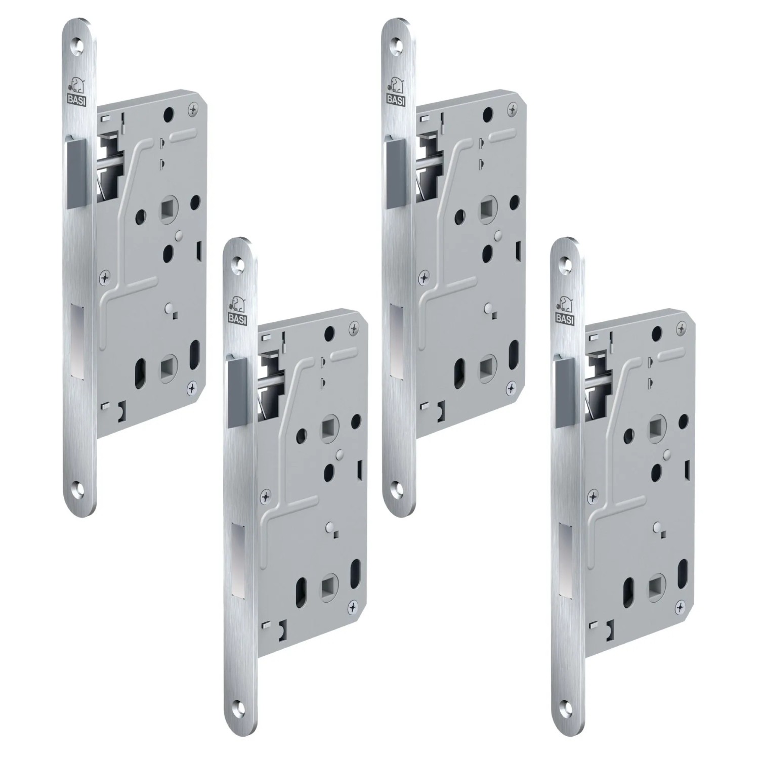BASI Zimmertürschloss ES 929 BAD DIN Rechts/Links Rundstulp 20 mm Edelstahl Falle/Riegel Aluminium 4er Set 4x9290-5510