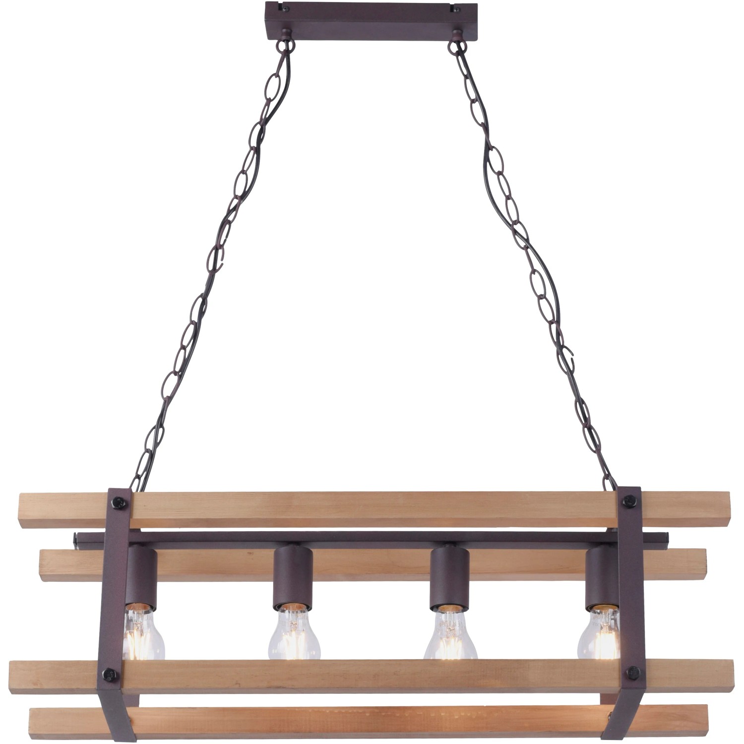 Just Light Pendelleuchte Edith, 4-flammig, Holz Natur, Vintage-Look.