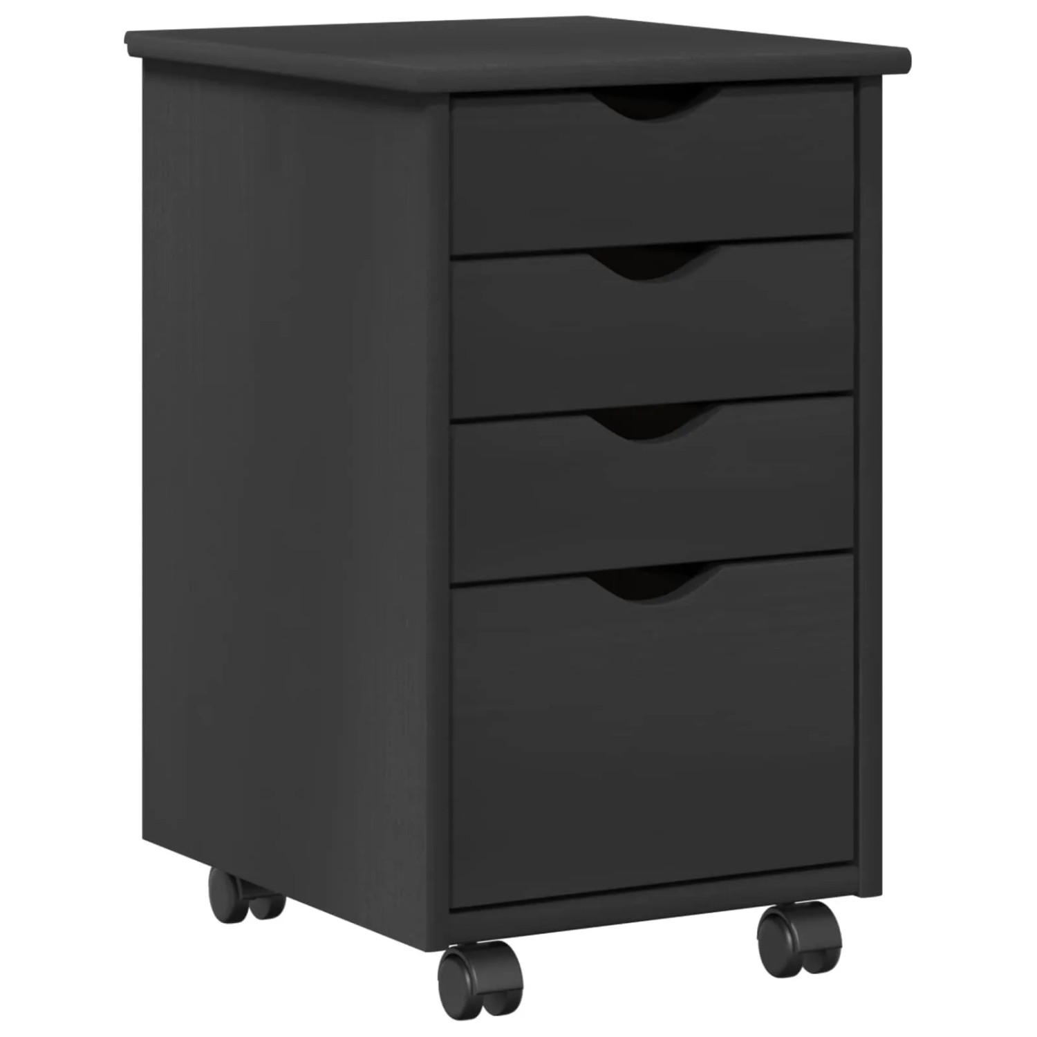 Grauer Rollschrank aus Kiefernholz mit 4 Schubladen für Wohnzimmer oder Büro.