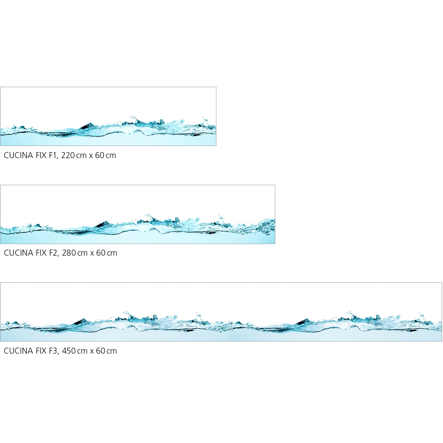 Myspotti Küchenrückwandfolie Wasser, selbstklebend, in drei Größen.