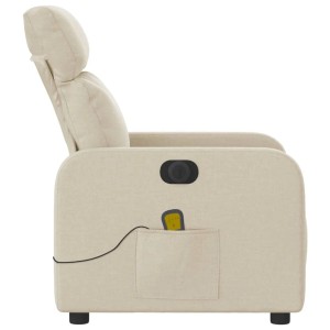 Elektrischer Massagesessel Modell 13 in Creme mit Fernbedienung in Seitentasche.