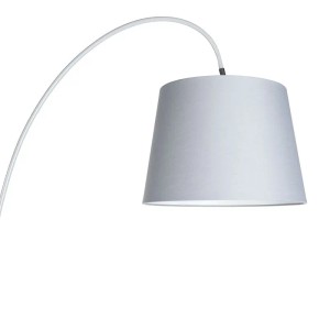 Moderne Bogenlampe Bend mit grauem Schirm, passend zu verschiedenen Einrichtungsstilen.