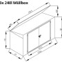 Technische Zeichnung: Graue Metall Mülltonnenbox für 3 Tonnen (je 240L), Maße 131x235x100cm.