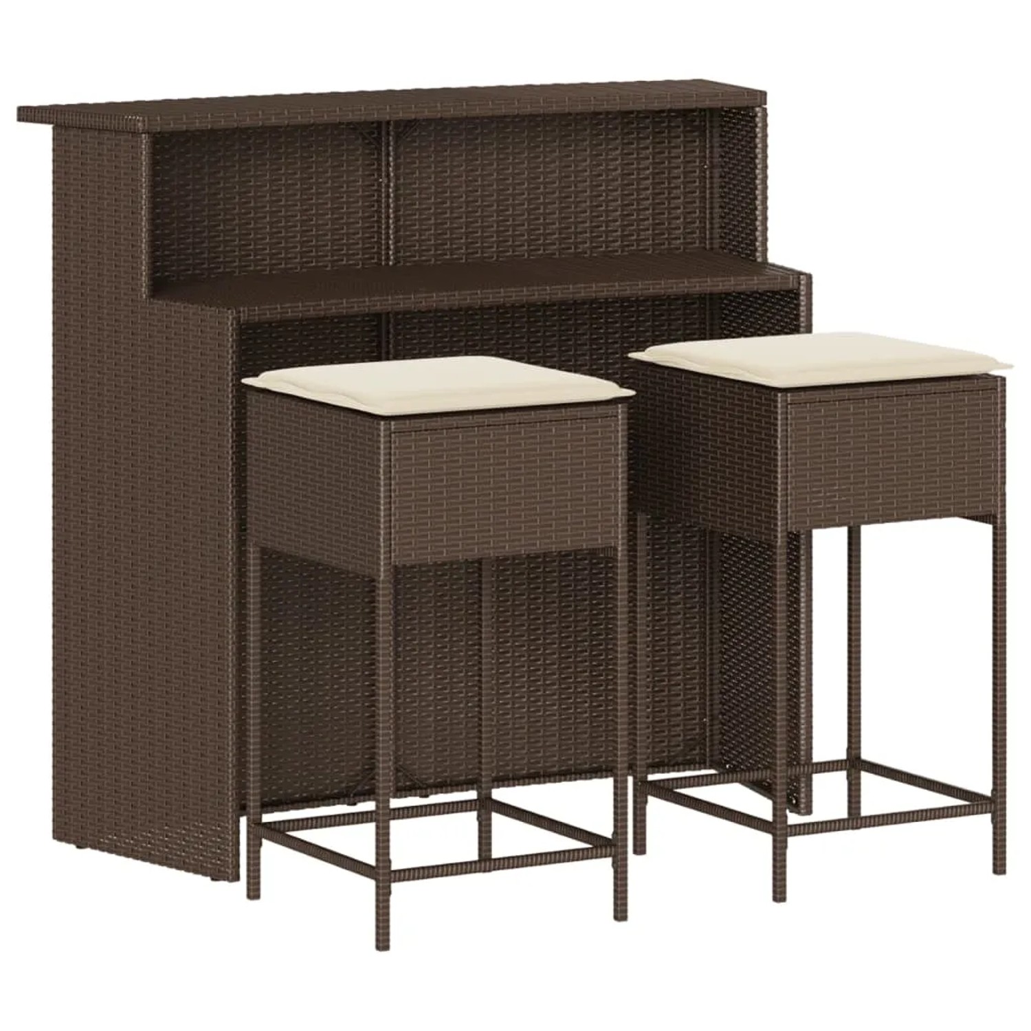 vidaXL 3-tlg Gartenbar-Set mit Kissen Braun Poly Rattan Modell 3