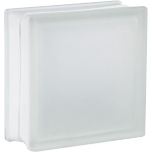 Weißer Glasstein Riva, 19x19x8 cm, 2-seitig satiniert für Innen- und Außenbereich.