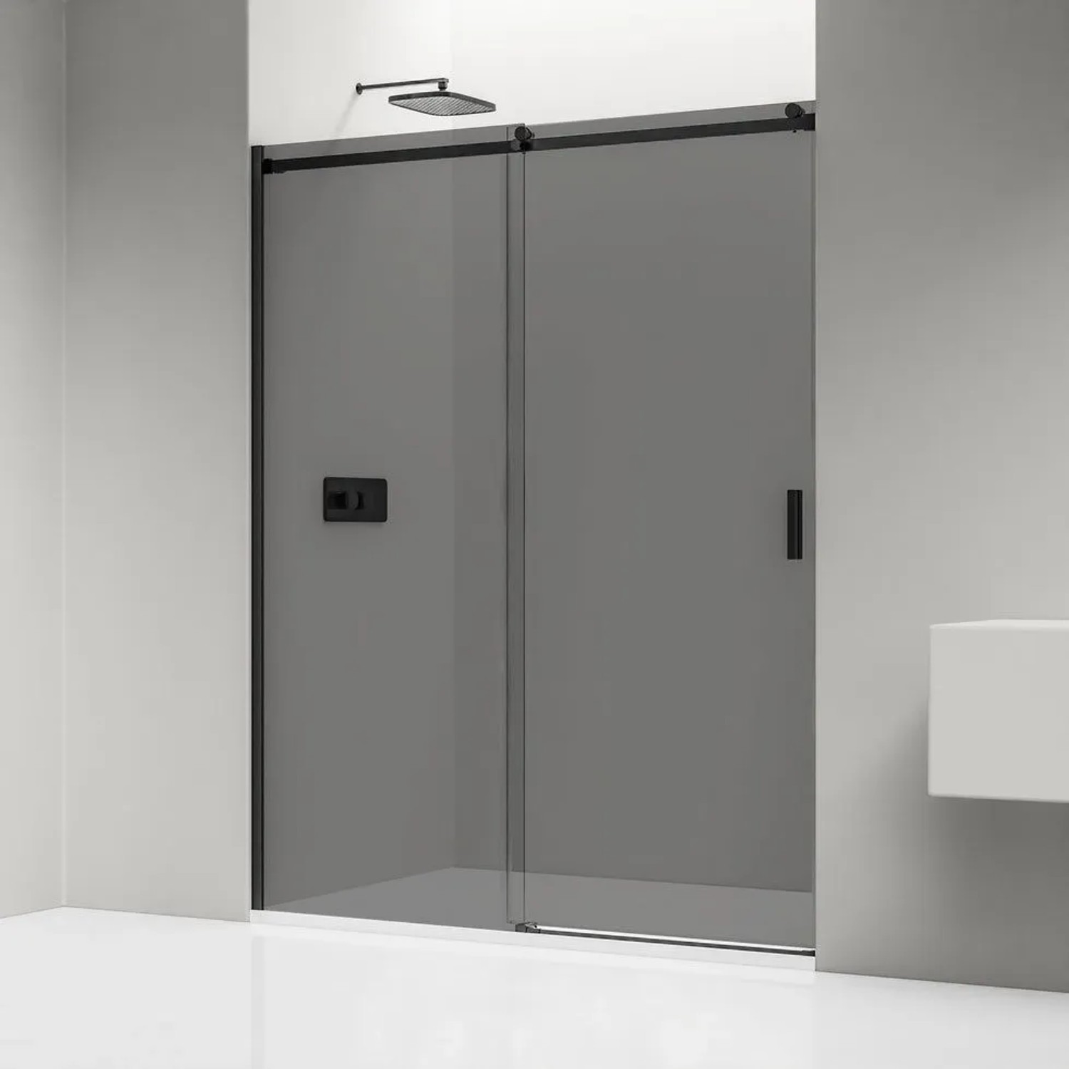 Bernstein Nischendusche mit Schiebetür NT806 FLEX Nano Graues Glas Schwarz Matt 6mm 120cm