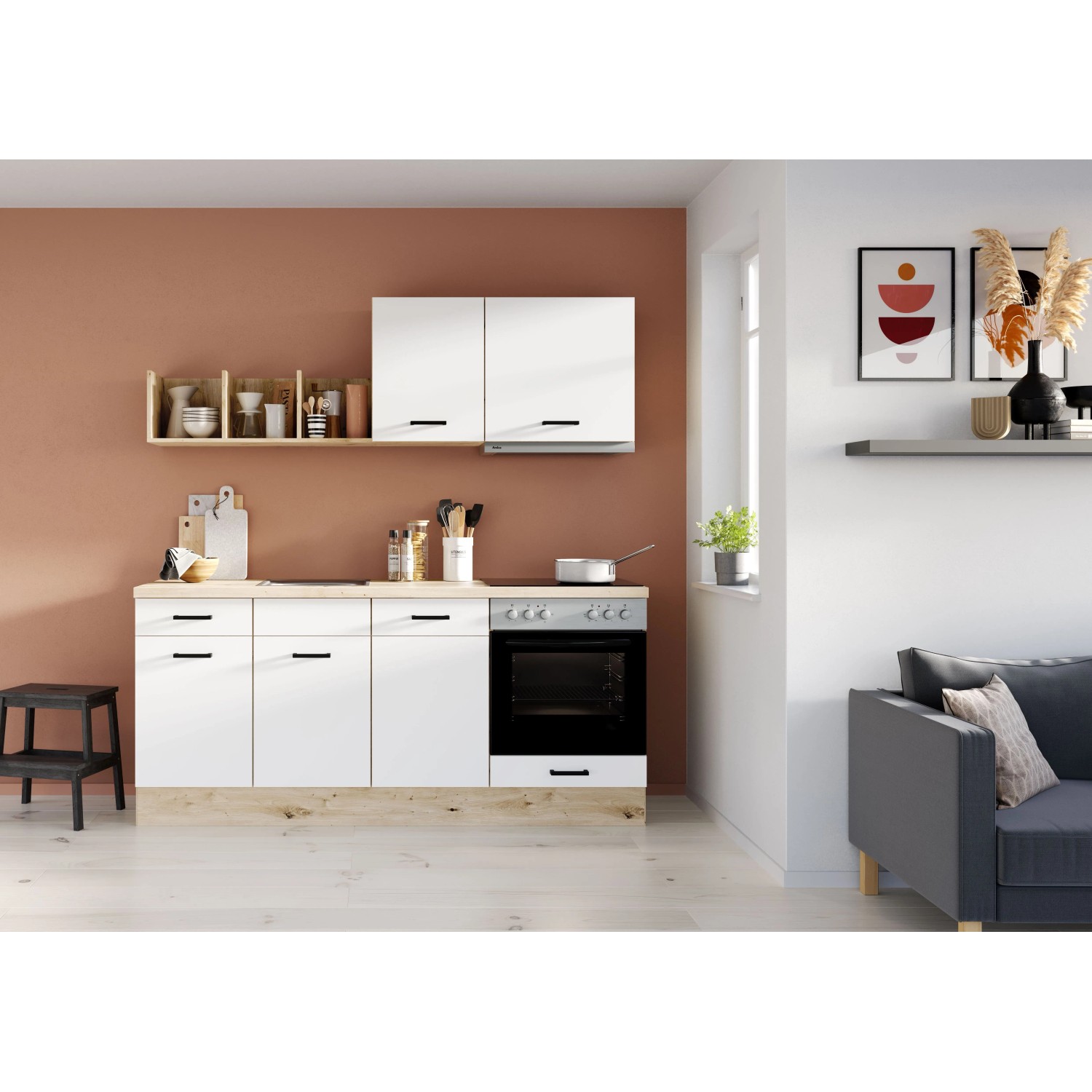 Impuls Küchen Küchenzeile IKZ1195BA 195 cm Weiß mit E-Geräten