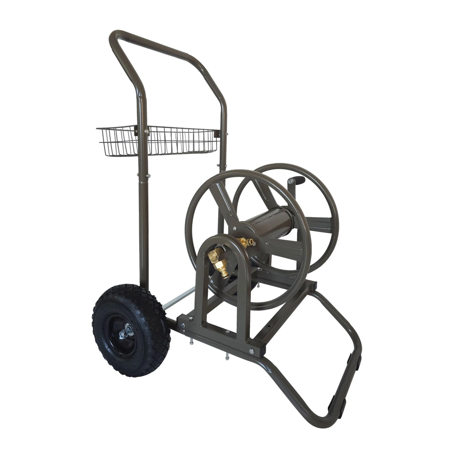 Relaxdays Schlauchwagen Stahl Braun mit Korb für 60 m 94 cm x 66 cm x 60 cm