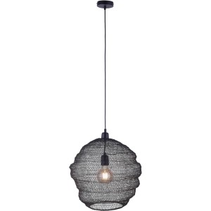 Moderne Pendelleuchte Kokon in Schwarz mit Lampenschirm aus Metallnetz für ein besonderes Lichtspiel.