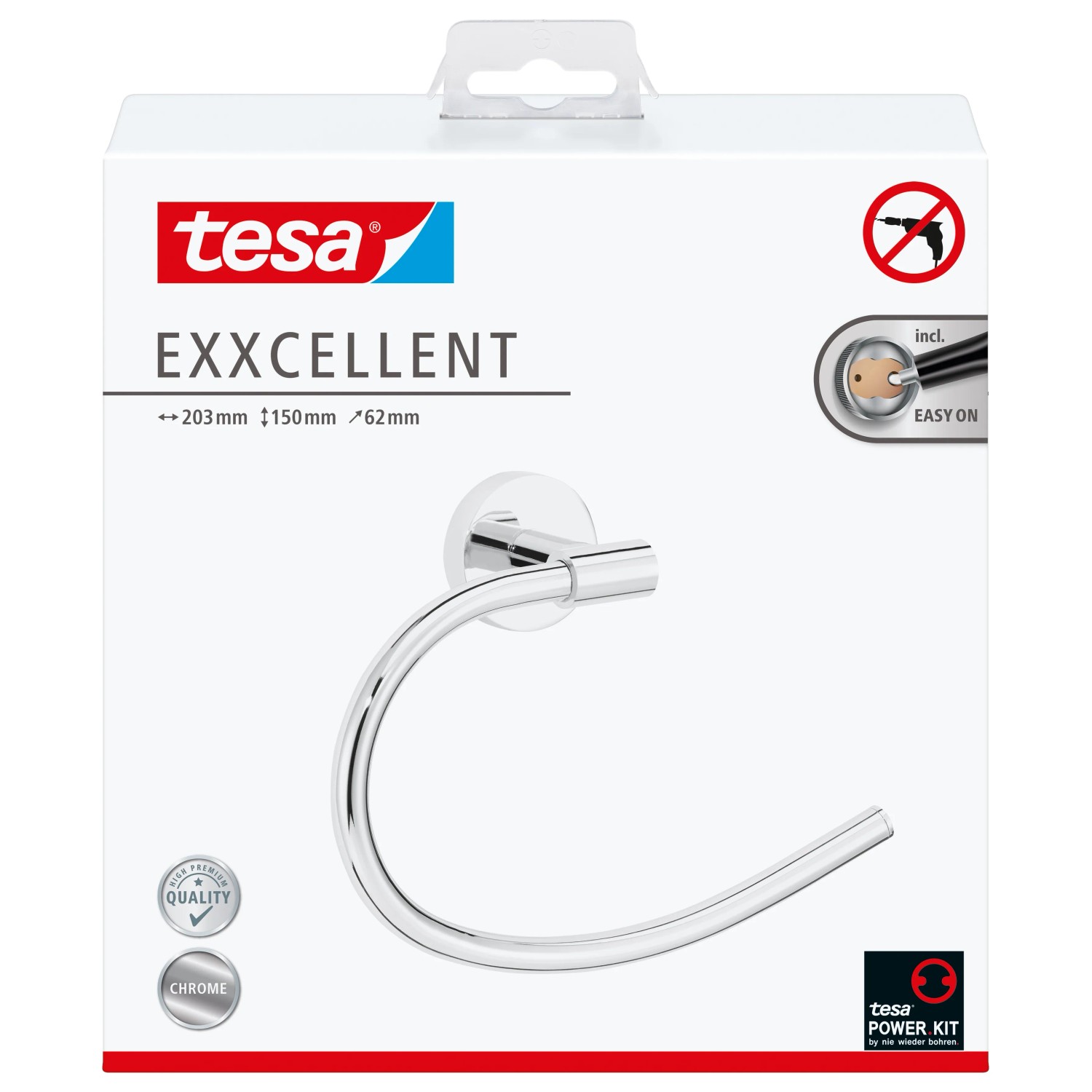 Tesa Exxcellent Handtuchring Chrom, zur Wandmontage ohne Bohren.