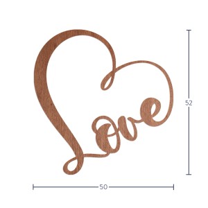 Wanddeko Love aus Holz (Mahagoni-Furnier, 52x50 cm) als Wandbild für Wohnzimmer.