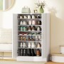 Weißer HOMCOM Schuhschrank aus Spanplatte mit 7 Ebenen für bis zu 21 Paar Schuhe. Verstellbare Regale, Soft-Close-Türen.