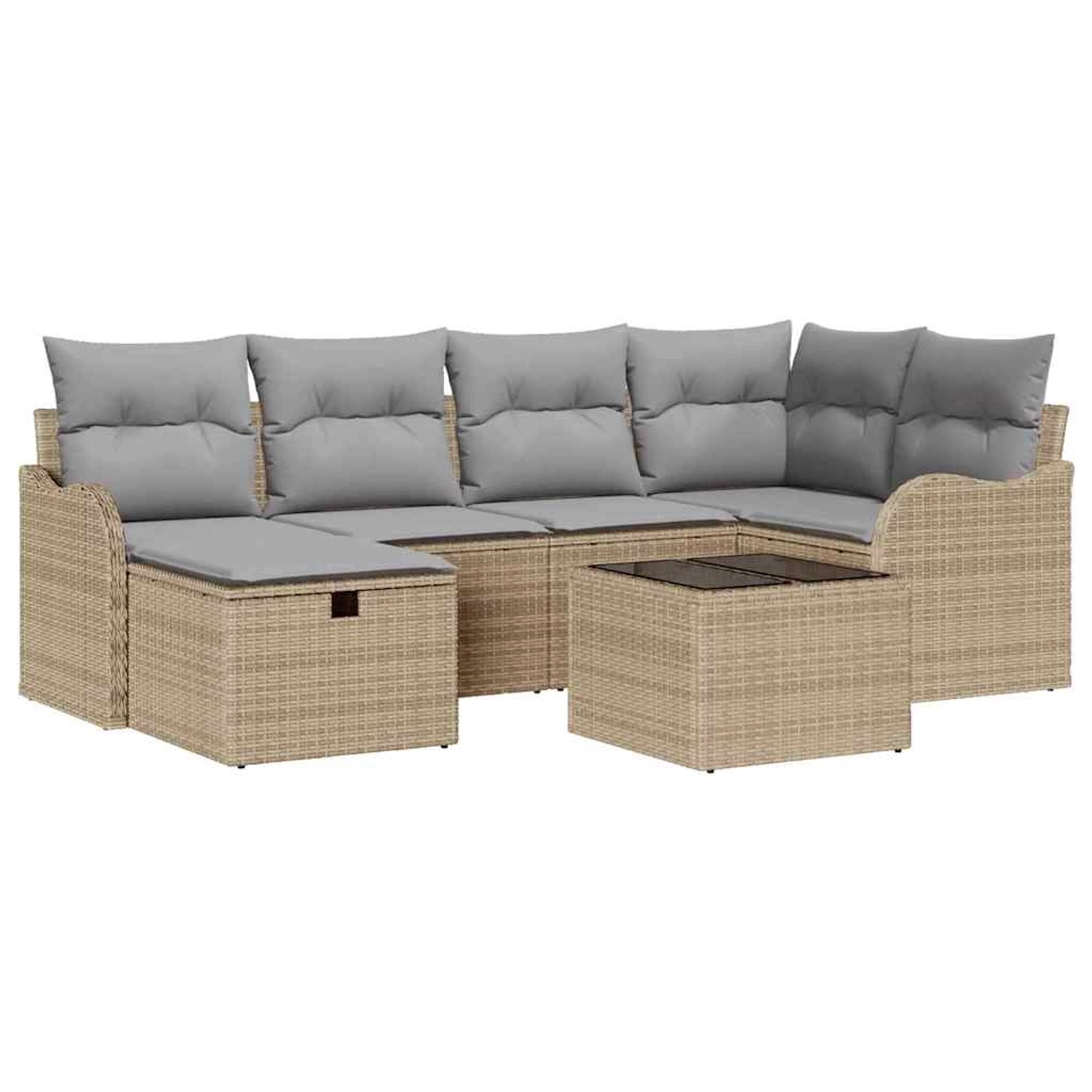 vidaXL Garten-Sofa-Set mit Kissen mit Speicher 7-Tlg Beige Poly Rattan 3360 günstig online kaufen