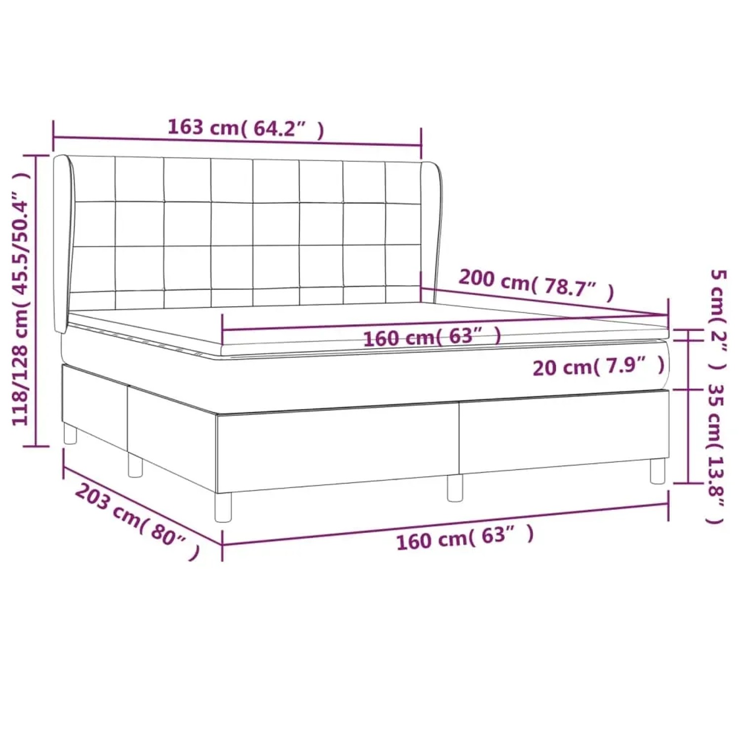 vidaXL Boxspringbett dunkelgrau 160x200 cm mit Samt-Bezug und Matratze.