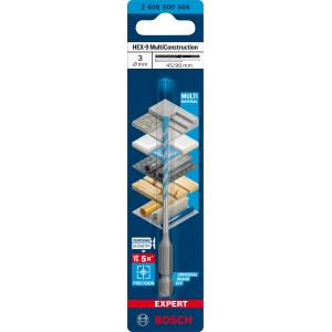 Bosch Expert Multi Construction Bohrer Hex-9, 3 mm, Universalbohrer für verschiedene Materialien.