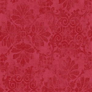 Rote Barock Tapete Jacopo mit floralen Ornamenten und Metallic-Effekt.
