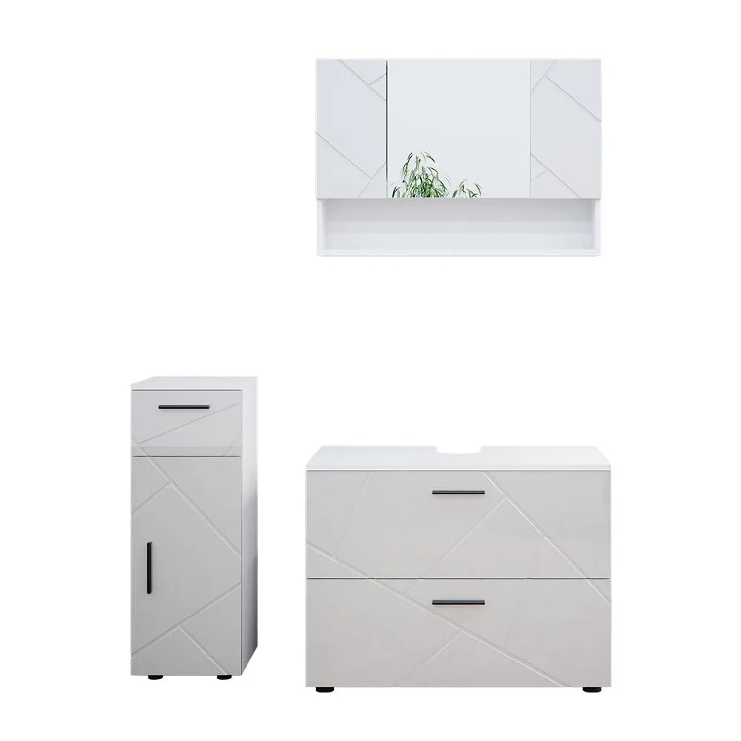 Vicco Badmöbel-Set Irma Weiß Hochglanz 80 x 59 3-teilig