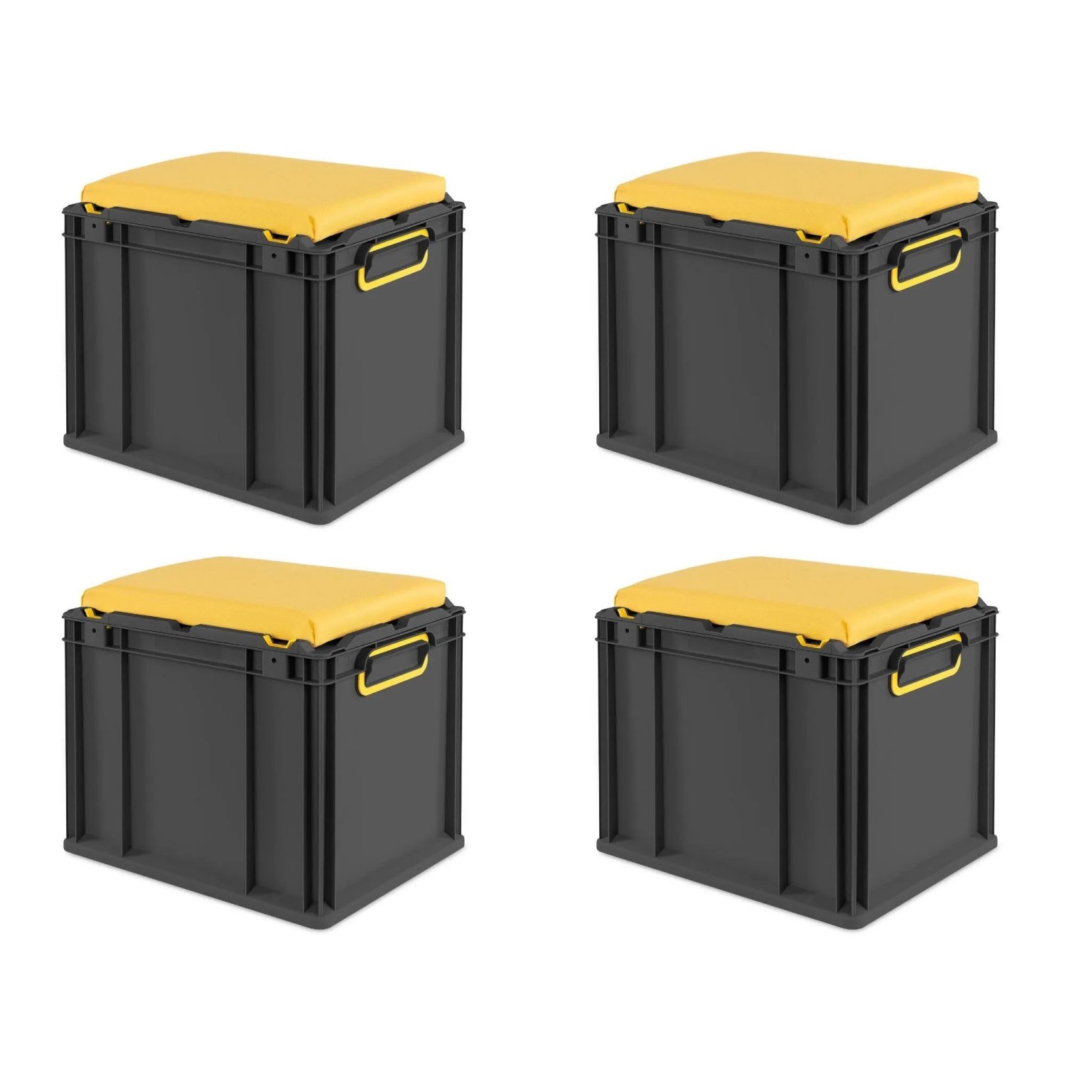 PROREGAL Sparset 4x Eurobox Nextgen Seat Box Gelb HxBxT 36,5x30x40cm 30 Liter Griffe Geschlossen Schwarz