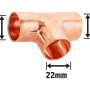 Löt-T-Stück aus Kupfer, 22 mm Durchmesser, 10er-Pack für die Installation von Kupferrohren.