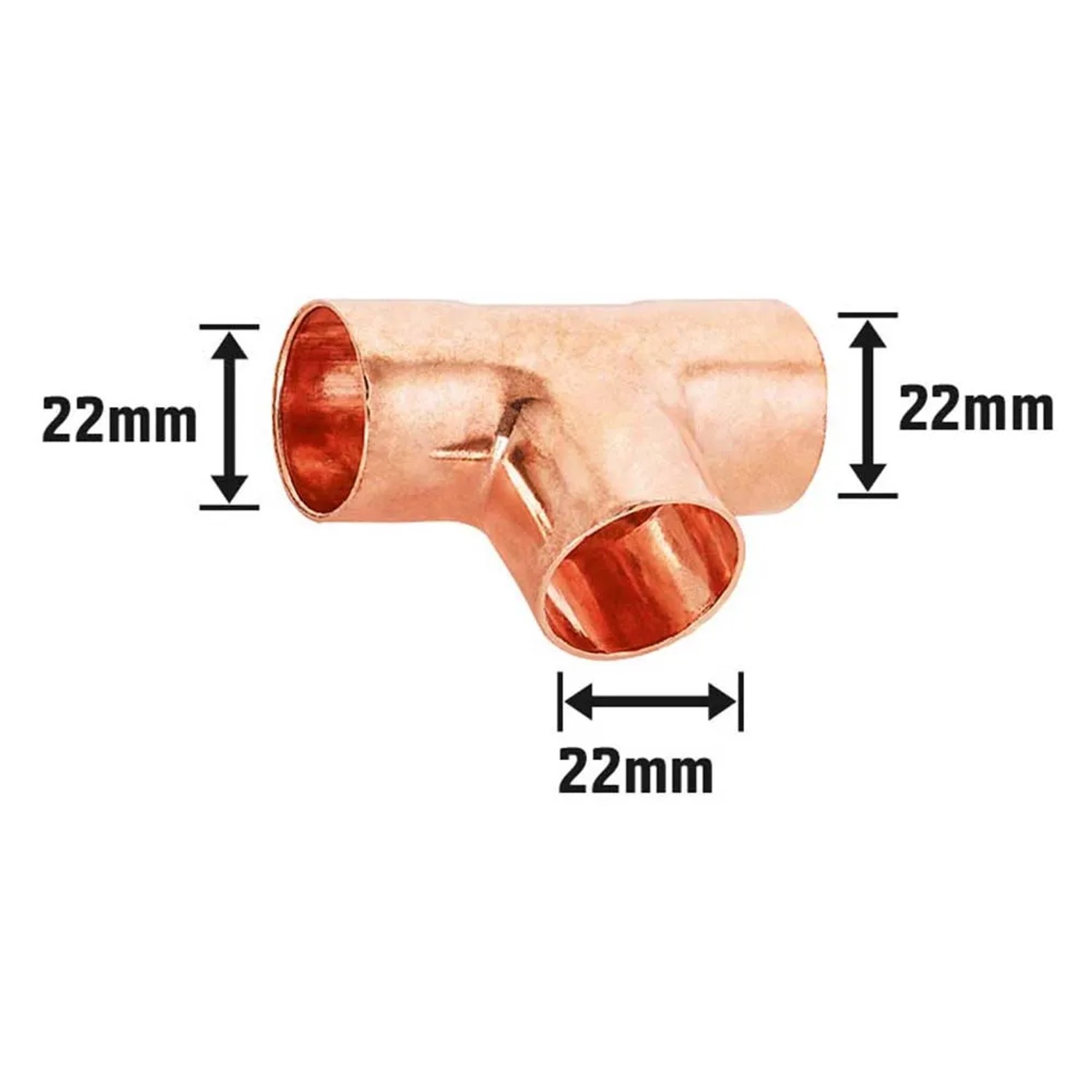 Löt-T-Stück aus Kupfer, 22 mm Durchmesser, 10er-Pack für die Installation von Kupferrohren.
