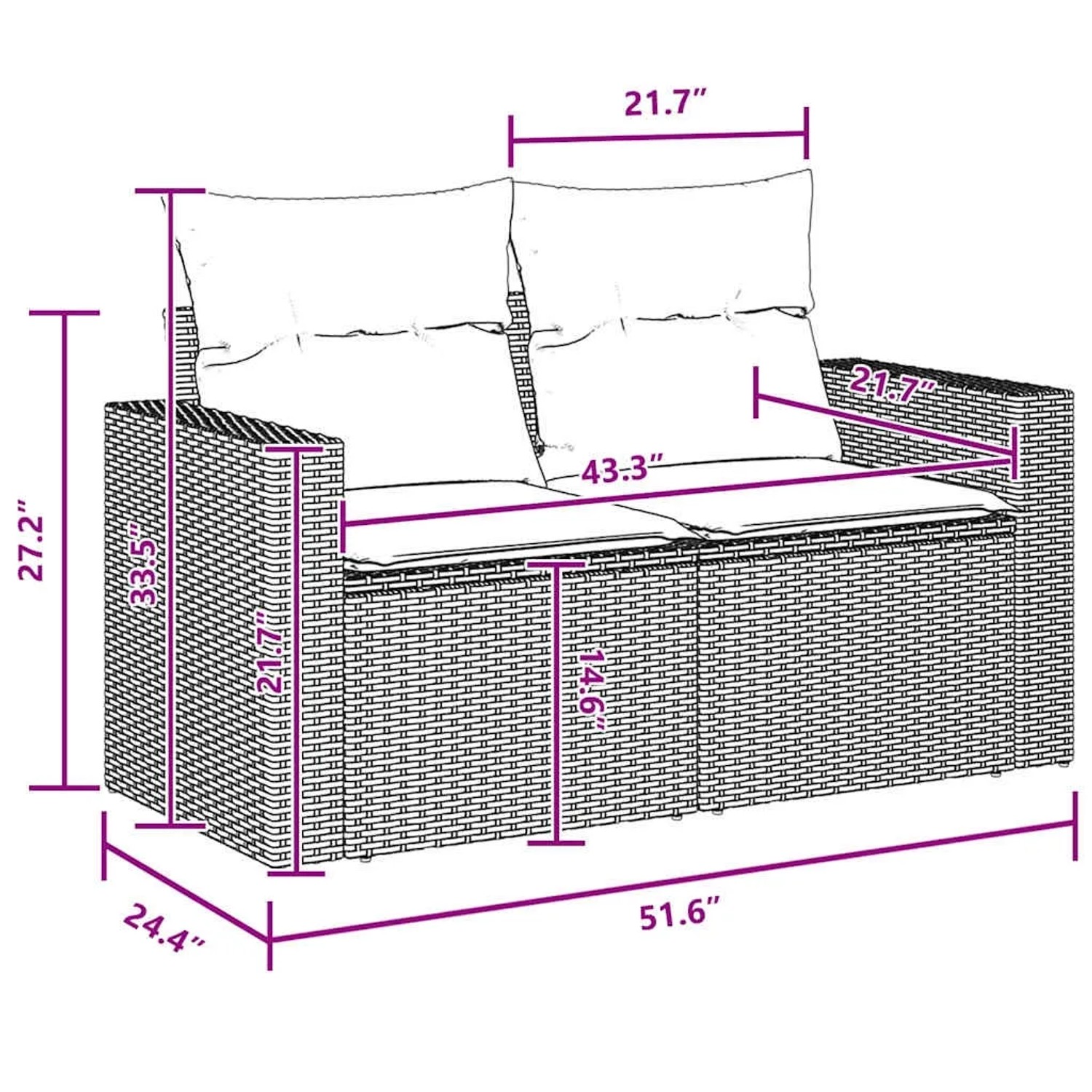 vidaXL Gartenmöbel-Set, 9-teilig, schwarz, Poly Rattan, mit Maßangaben.