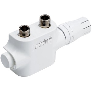 Nordholm TwinReg® Genesis Anschlussarmatur, weiß, für Heizkörper-Installation.
