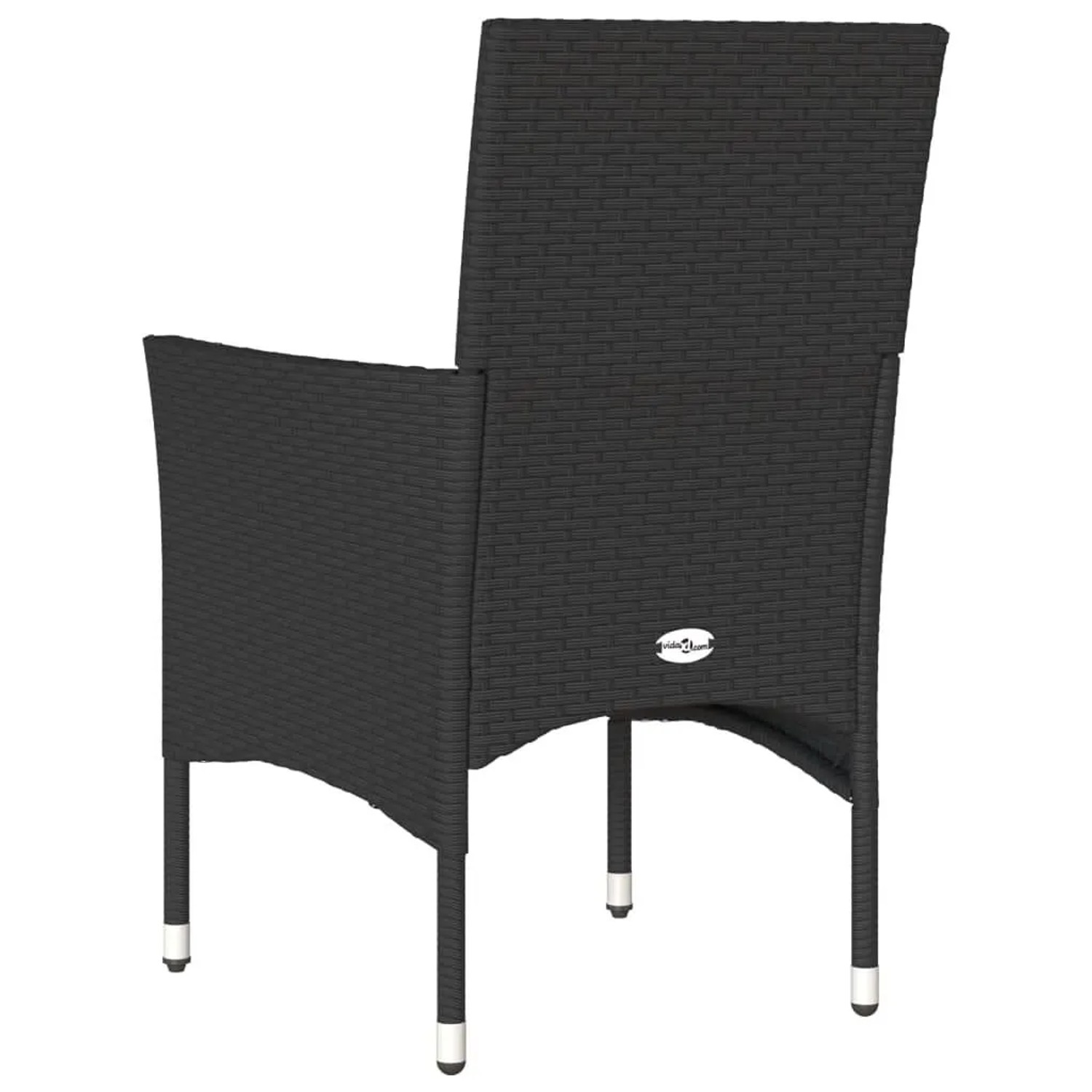 Schwarzer vidaXL Gartenstuhl aus Rattan, 2er Set mit Kissen.