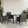 vidaXL 5-tlg. Garten-Essgruppe, schwarz, Poly Rattan/Stahl. Gartentisch mit 4 Stühlen und Sitzkissen.