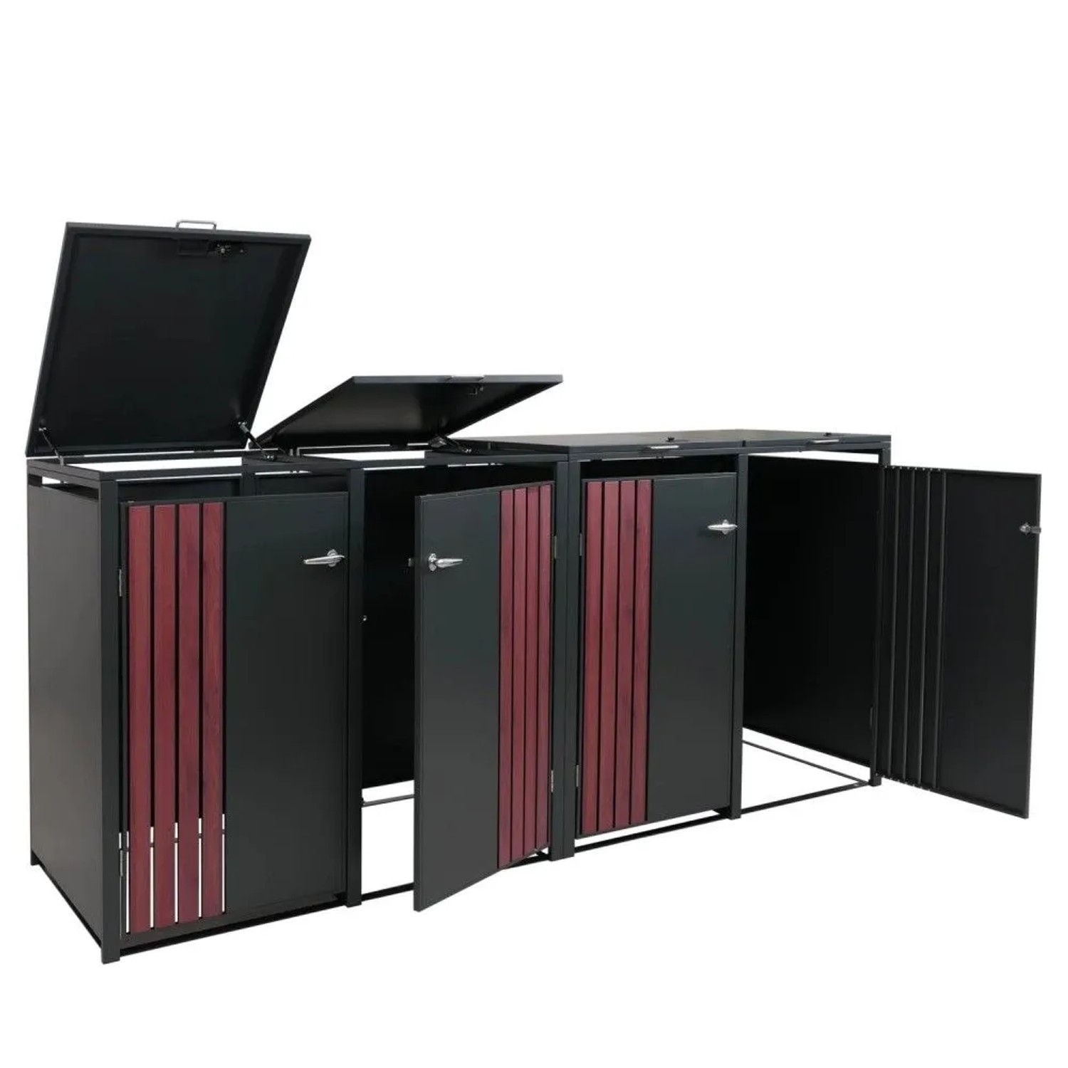 MCW 4er-Mülltonnenverkleidung O67 Anthrazit Holzoptik Dunkel 122x264x84cm